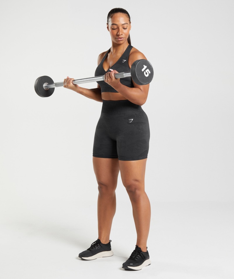 Gymshark Adapt Camo Bezšvová športová Podprsenka Láva-čierna-onyx Sivá