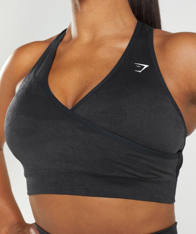Gymshark Adapt Camo Bezšvová športová Podprsenka Láva-čierna-onyx Sivá