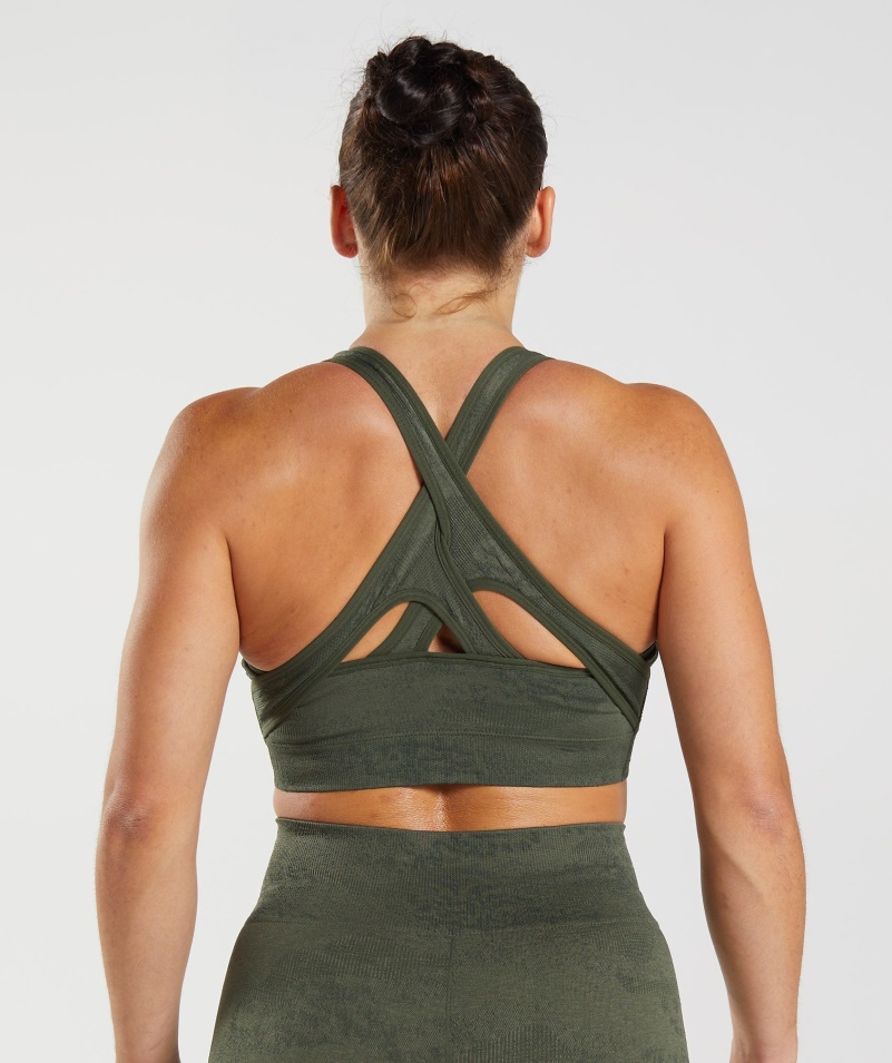 Gymshark Adapt Camo Bezšvová športová Podprsenka Láva-mach Olivové Jadro Olivové