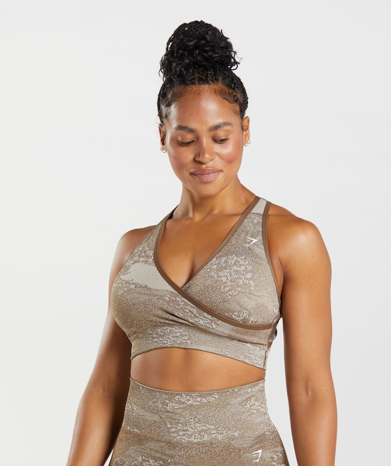 Gymshark Adapt Camo Bezšvová športová Podprsenka Lávovo-kamienková Sivo-dušová Hnedá
