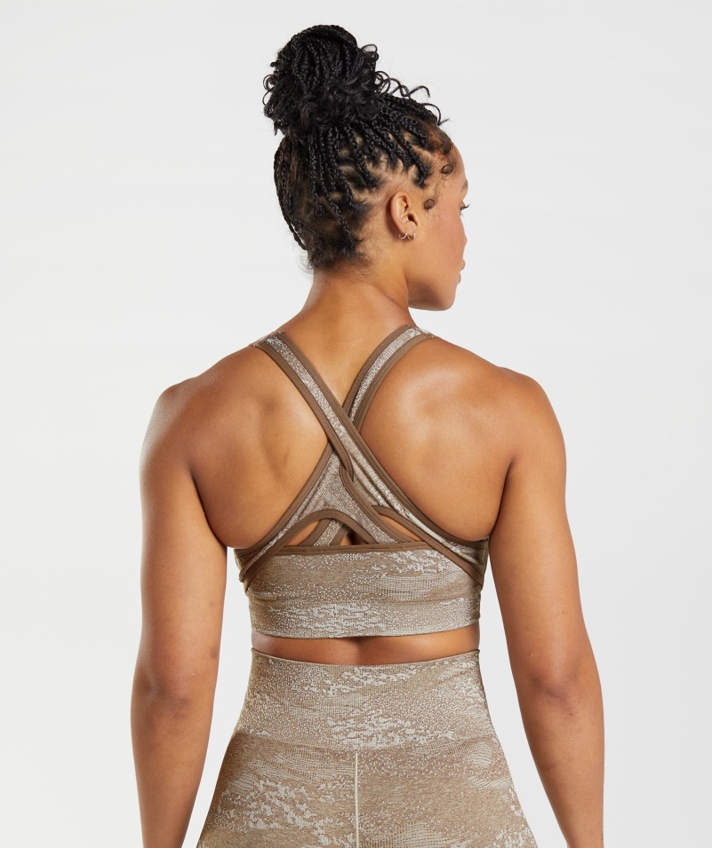 Gymshark Adapt Camo Bezšvová športová Podprsenka Lávovo-kamienková Sivo-dušová Hnedá