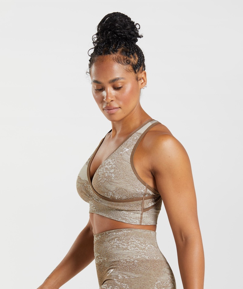Gymshark Adapt Camo Bezšvová športová Podprsenka Lávovo-kamienková Sivo-dušová Hnedá