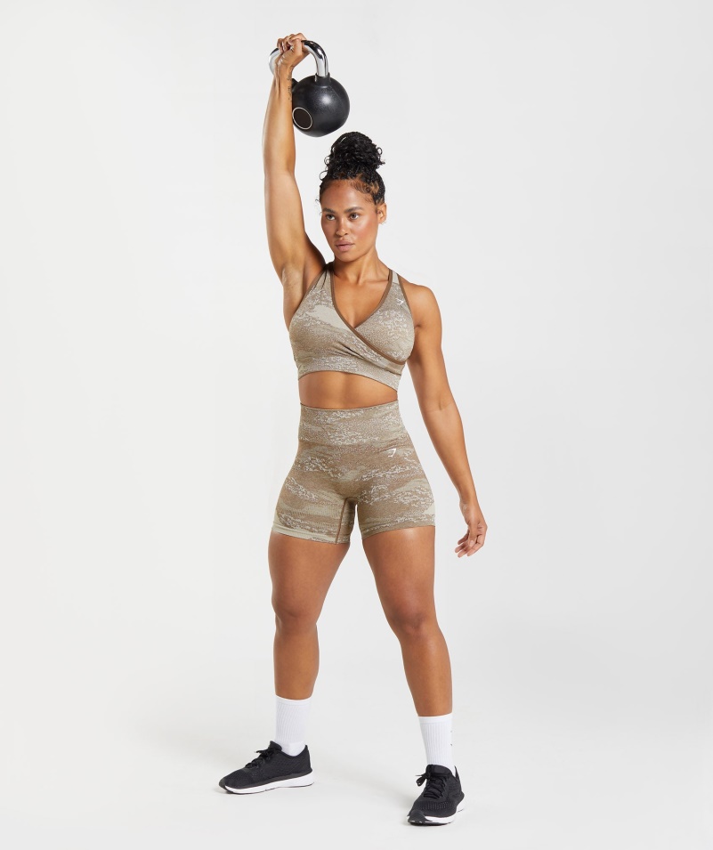 Gymshark Adapt Camo Bezšvová športová Podprsenka Lávovo-kamienková Sivo-dušová Hnedá