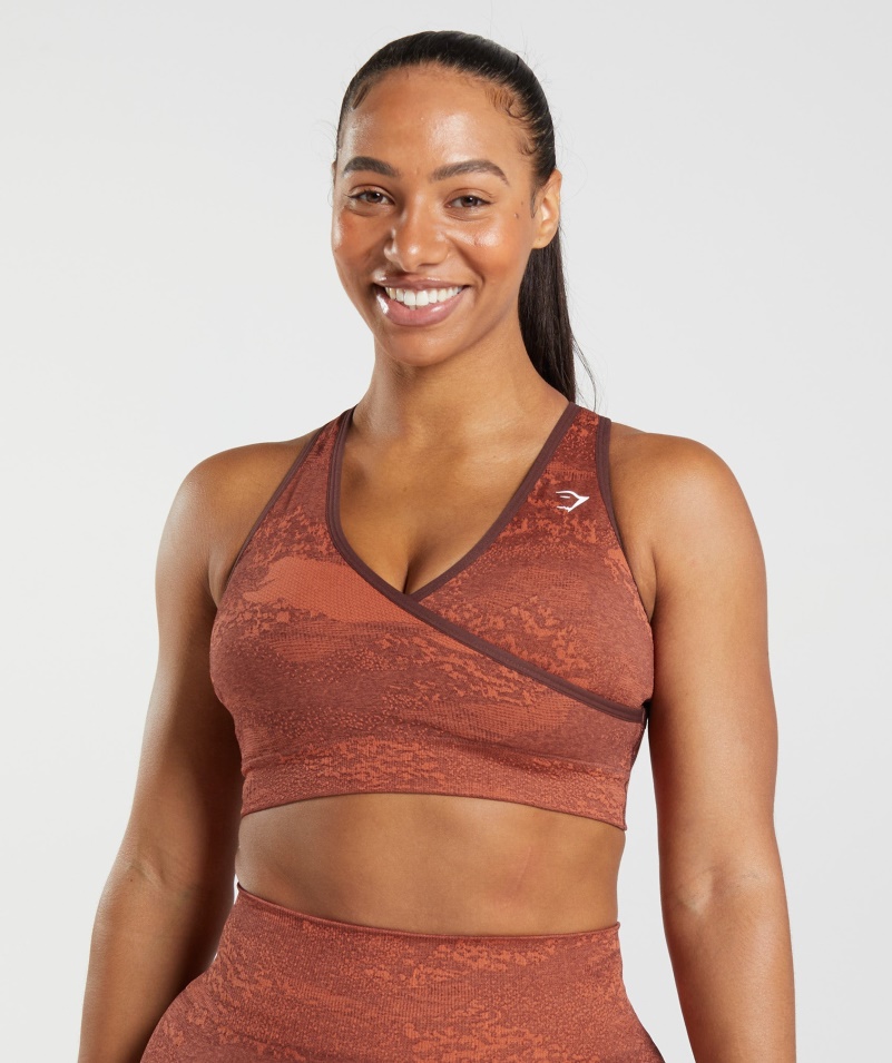 Gymshark Adapt Camo Bezšvová športová Podprsenka Láva| Búrka červeno-čerešňová Hnedá