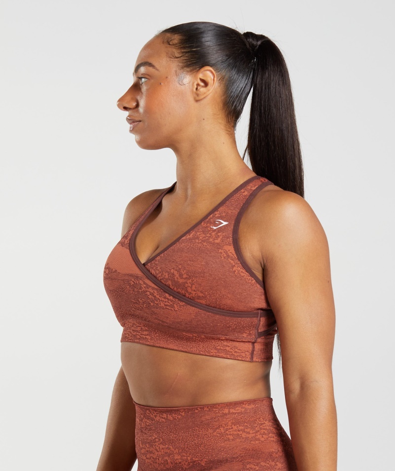 Gymshark Adapt Camo Bezšvová športová Podprsenka Láva| Búrka červeno-čerešňová Hnedá