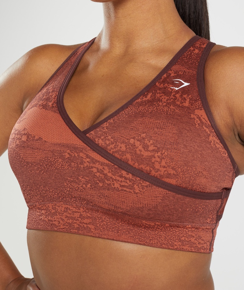Gymshark Adapt Camo Bezšvová športová Podprsenka Láva| Búrka červeno-čerešňová Hnedá