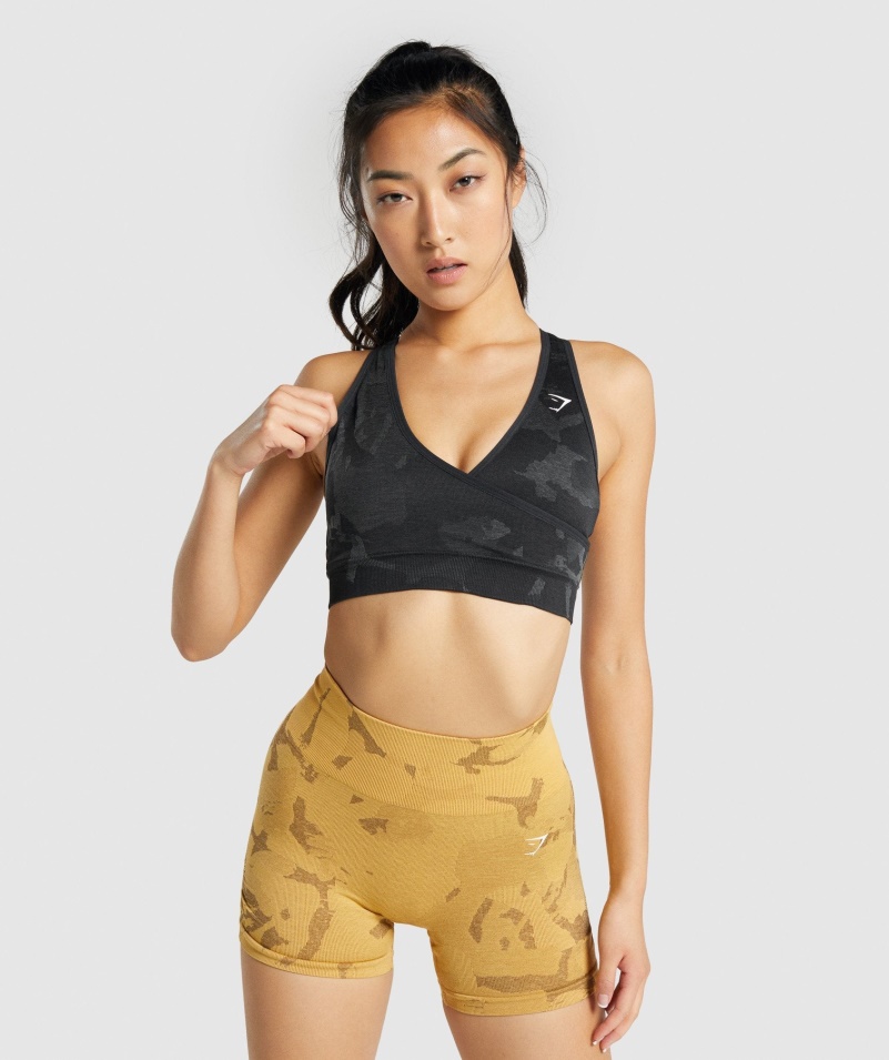 Gymshark Adapt Camo Bezšvová športová Podprsenka Savanna-čierna