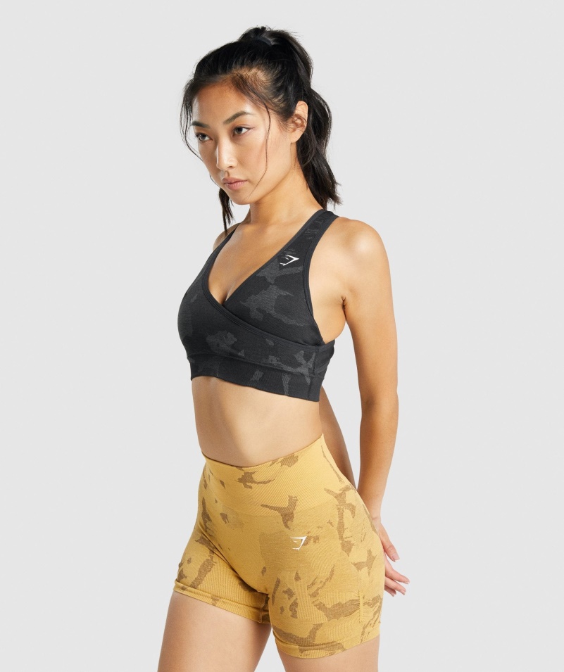 Gymshark Adapt Camo Bezšvová športová Podprsenka Savanna-čierna