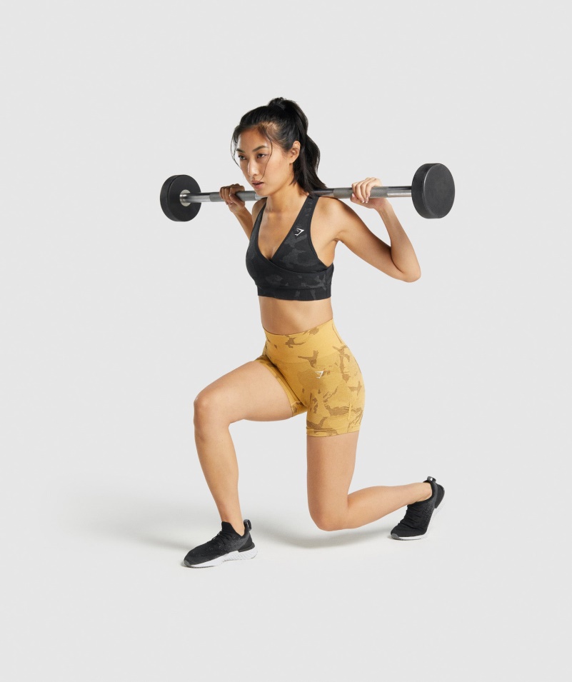 Gymshark Adapt Camo Bezšvová športová Podprsenka Savanna-čierna
