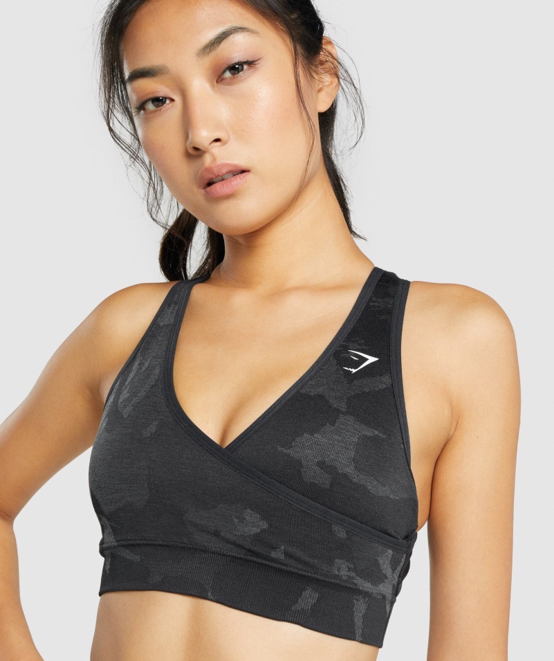 Gymshark Adapt Camo Bezšvová športová Podprsenka Savanna-čierna