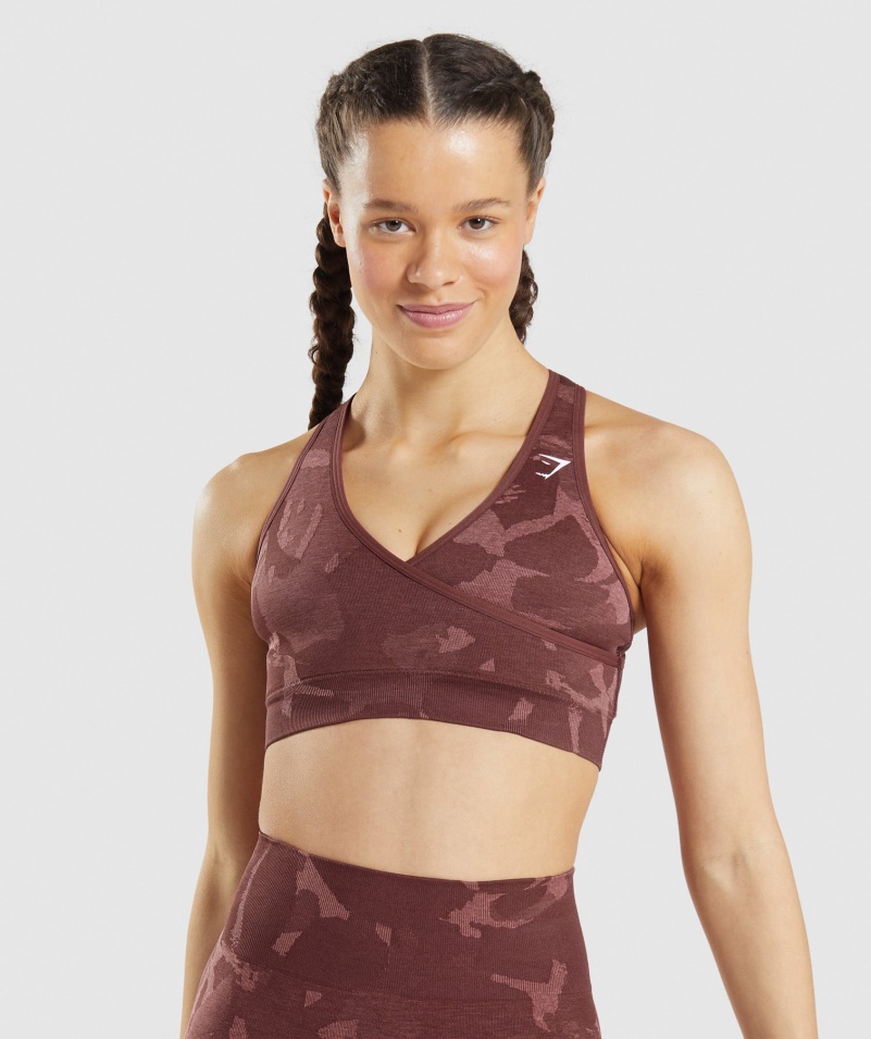 Gymshark Adapt Camo Bezšvová športová Podprsenka Savanovo-čerešňová Hnedá