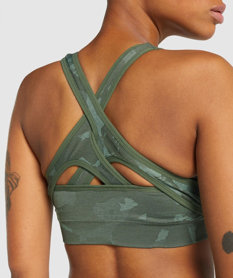 Gymshark Adapt Camo Bezšvová športová Podprsenka Savanna-zelená