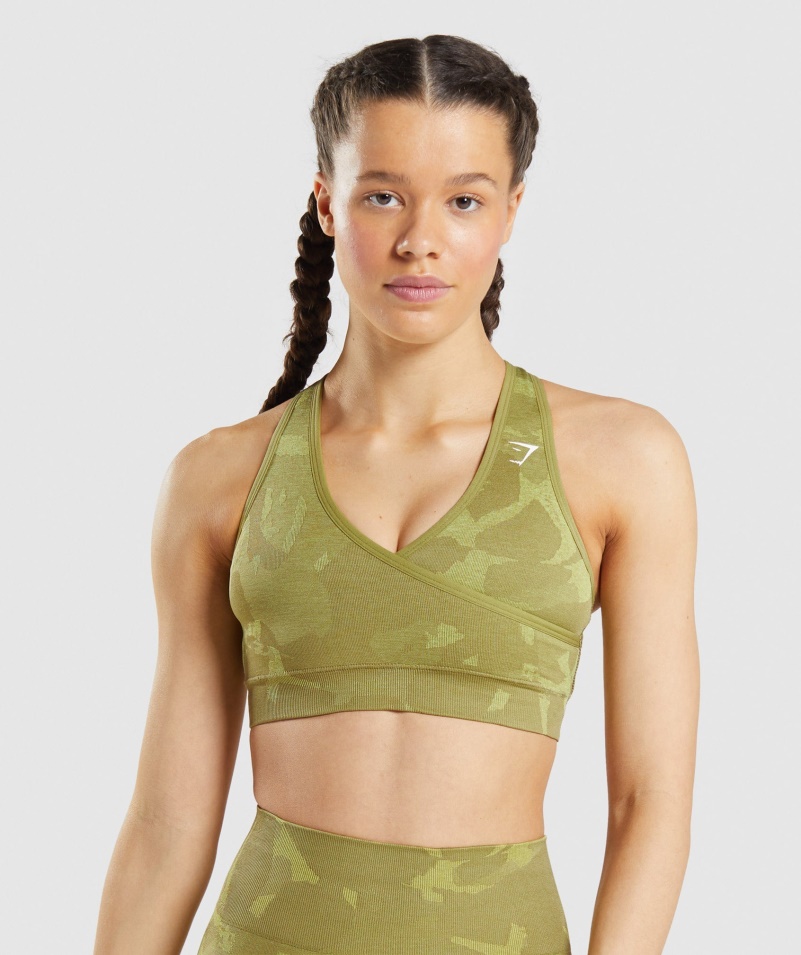 Gymshark Adapt Camo Bezšvová športová Podprsenka Savanna-griffin Zelená