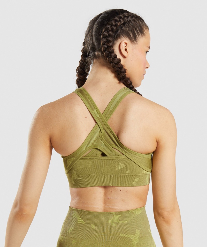 Gymshark Adapt Camo Bezšvová športová Podprsenka Savanna-griffin Zelená