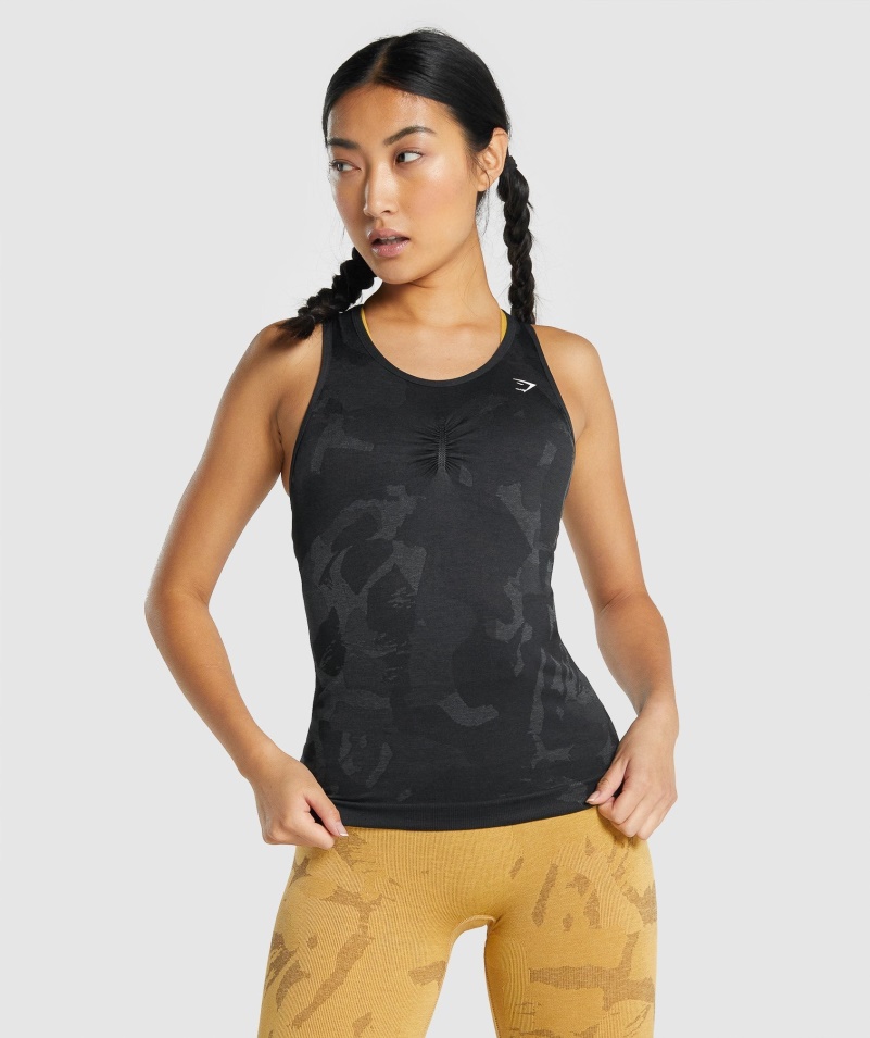 Gymshark Adapt Camo Bezšvové Tank Savana-čierna