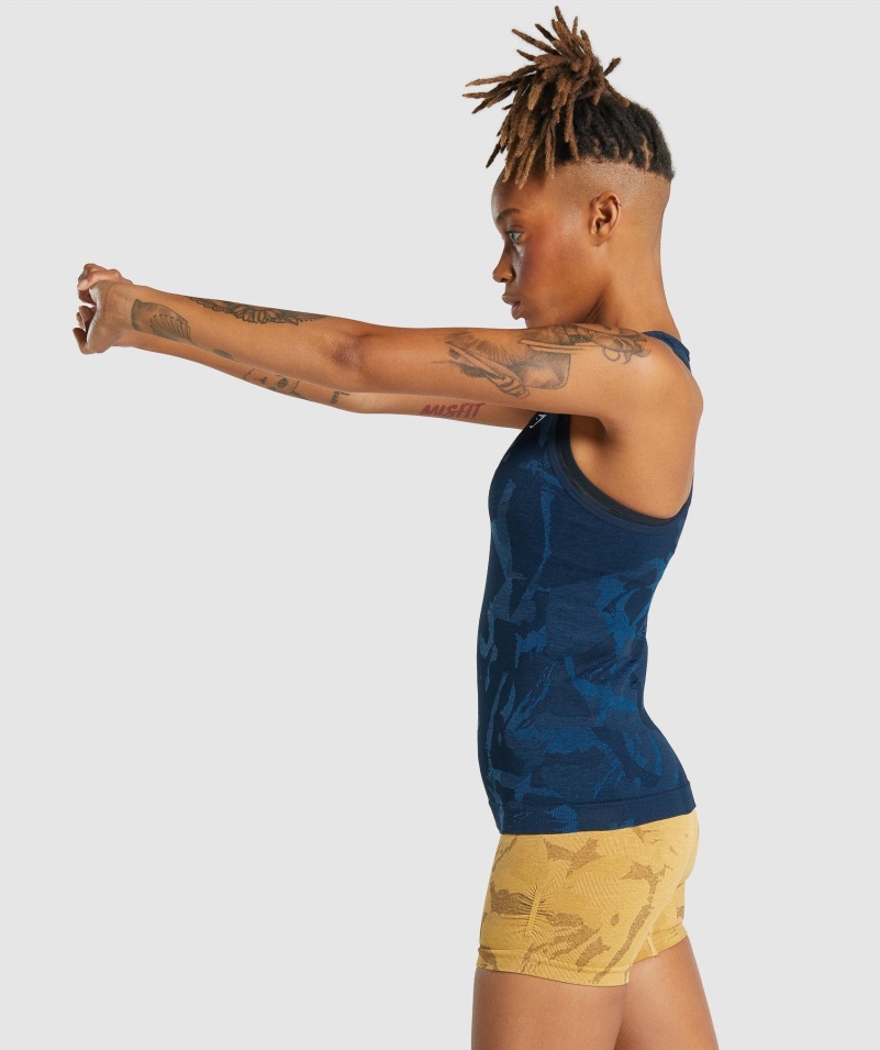 Gymshark Adapt Camo Bezšvové Tank Savanna-navy
