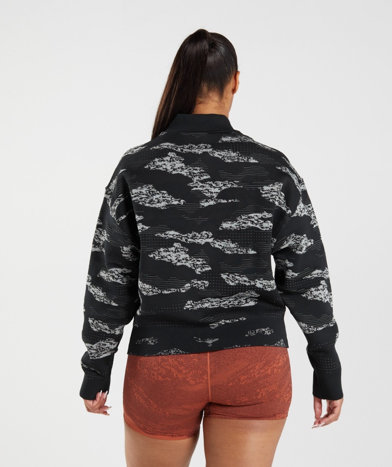Gymshark Adapt Camo Bezšvová Tepláková Bunda Lávovo-čierna-svetlosivá