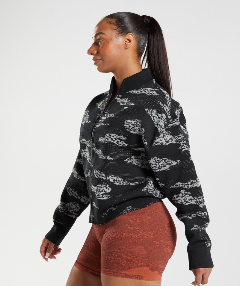 Gymshark Adapt Camo Bezšvová Tepláková Bunda Lávovo-čierna-svetlosivá