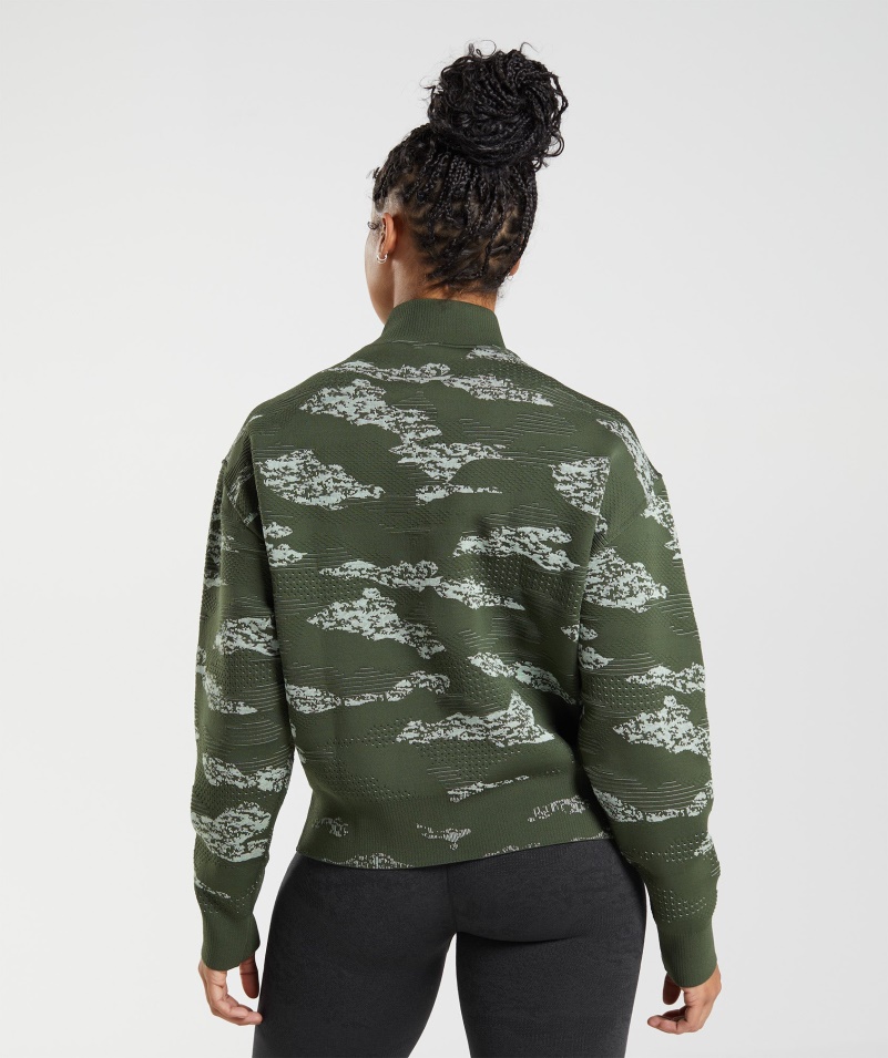 Gymshark Adapt Camo Bezšvová Tepláková Bunda Lávovo-machovo-olivo-aloe Zelená