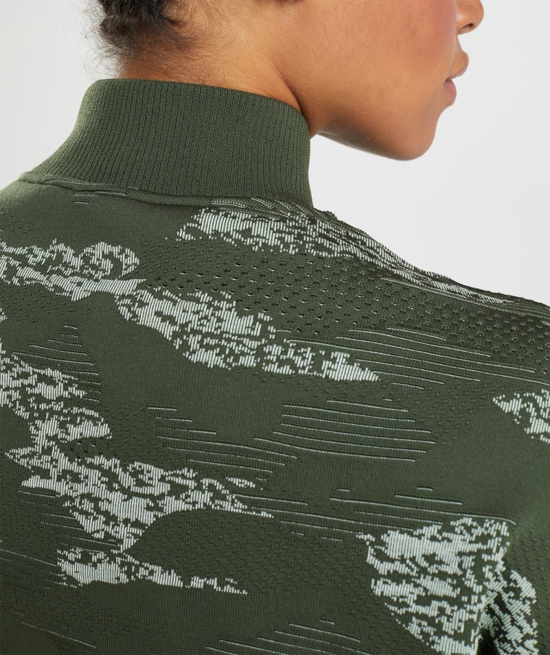 Gymshark Adapt Camo Bezšvová Tepláková Bunda Lávovo-machovo-olivo-aloe Zelená