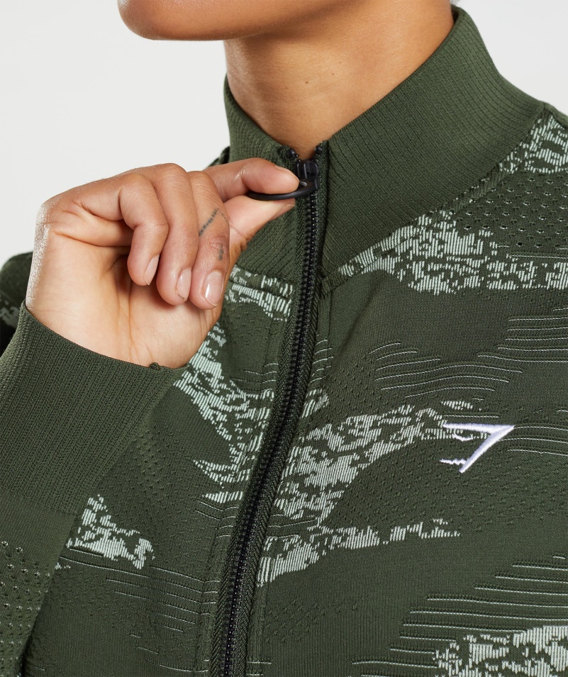 Gymshark Adapt Camo Bezšvová Tepláková Bunda Lávovo-machovo-olivo-aloe Zelená