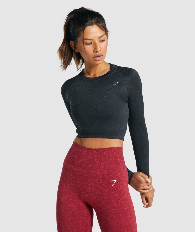 Gymshark Adapt Fleck Bezšvový Crop Top S Dlhým Rukávom Minerálne čierny