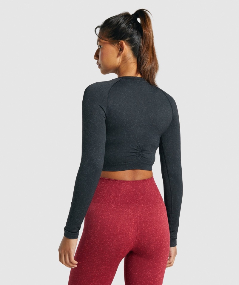 Gymshark Adapt Fleck Bezšvový Crop Top S Dlhým Rukávom Minerálne čierny