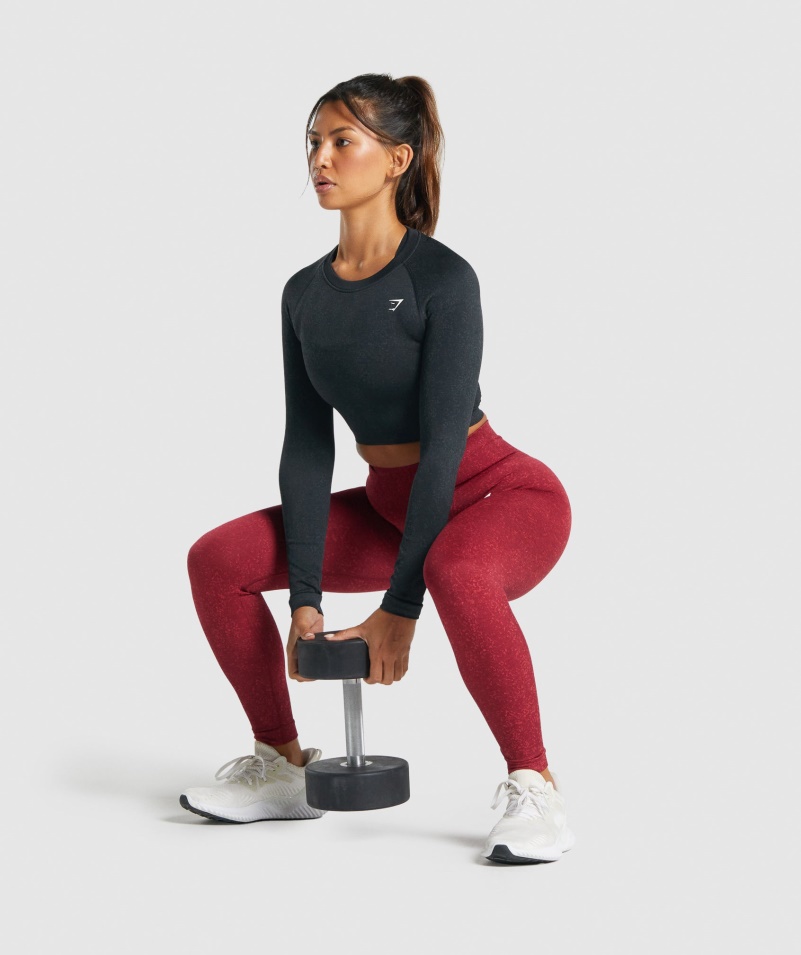 Gymshark Adapt Fleck Bezšvový Crop Top S Dlhým Rukávom Minerálne čierny