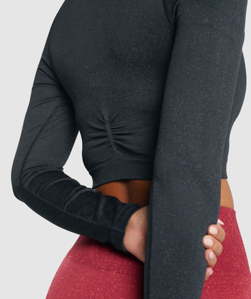 Gymshark Adapt Fleck Bezšvový Crop Top S Dlhým Rukávom Minerálne čierny