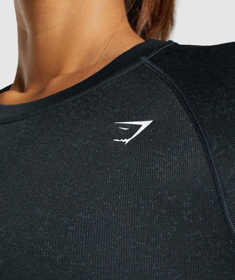 Gymshark Adapt Fleck Bezšvový Crop Top S Dlhým Rukávom Minerálne čierny