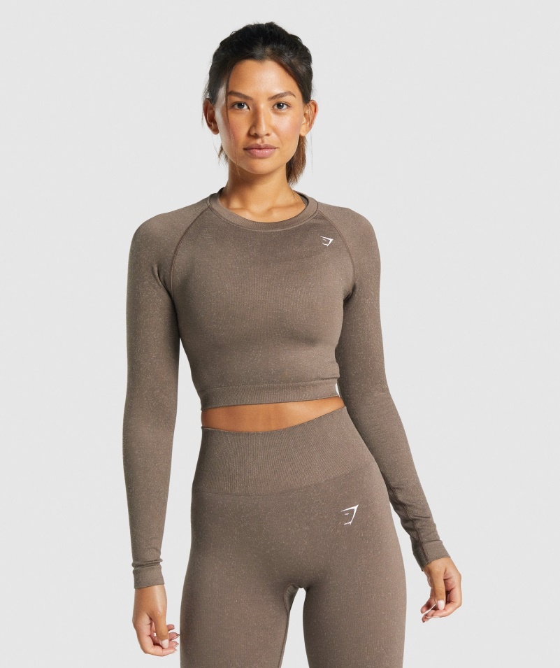 Gymshark Adapt Fleck Bezšvový Crop Top S Dlhým Rukávom Minerálno-hnedý