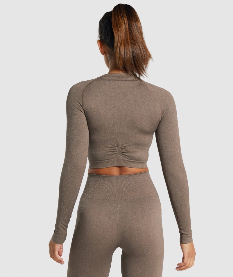 Gymshark Adapt Fleck Bezšvový Crop Top S Dlhým Rukávom Minerálno-hnedý
