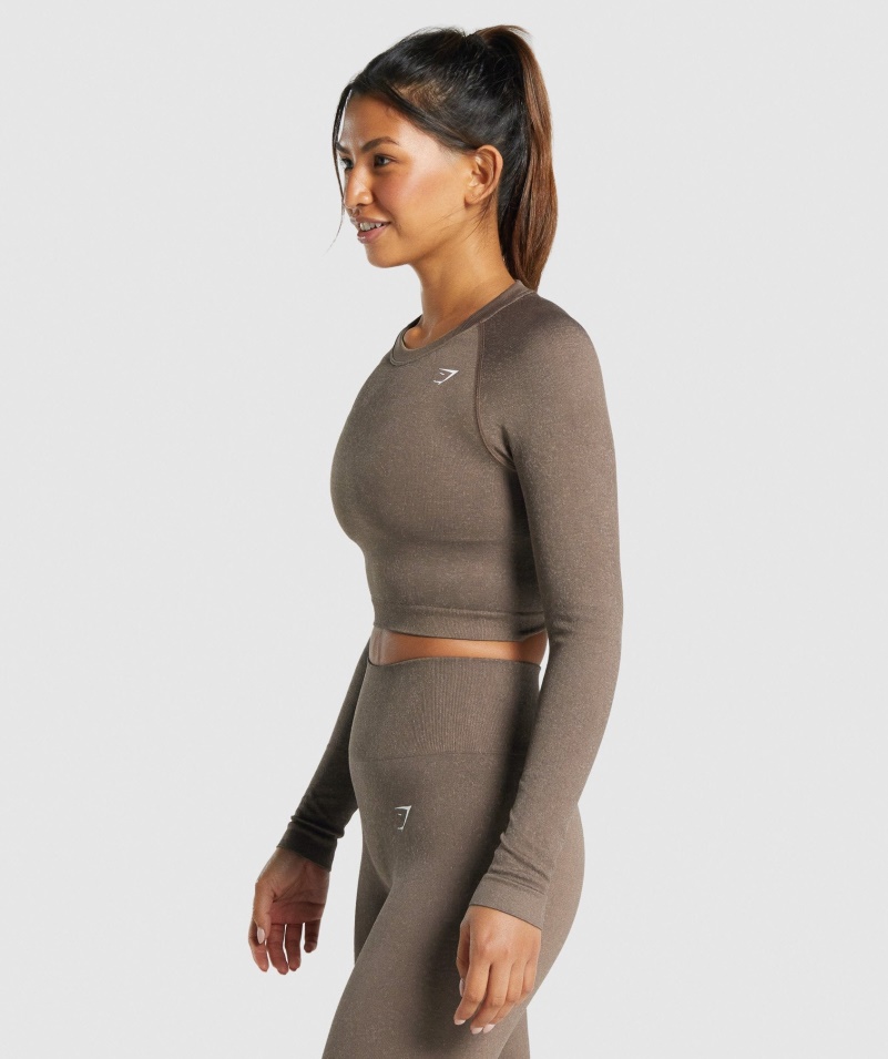 Gymshark Adapt Fleck Bezšvový Crop Top S Dlhým Rukávom Minerálno-hnedý