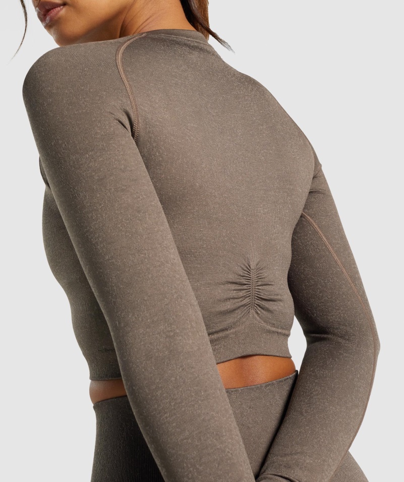Gymshark Adapt Fleck Bezšvový Crop Top S Dlhým Rukávom Minerálno-hnedý