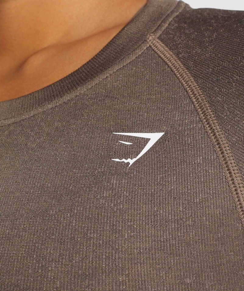 Gymshark Adapt Fleck Bezšvový Crop Top S Dlhým Rukávom Minerálno-hnedý