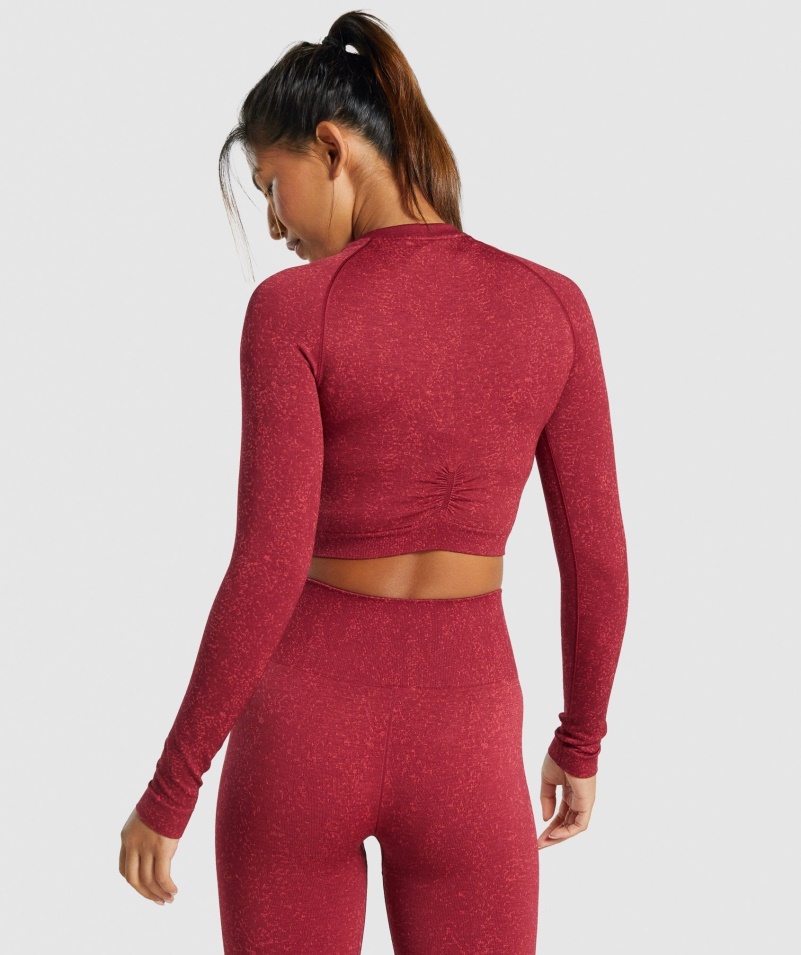 Gymshark Adapt Fleck Bezšvový Crop Top S Dlhým Rukávom Minerálno-bordový