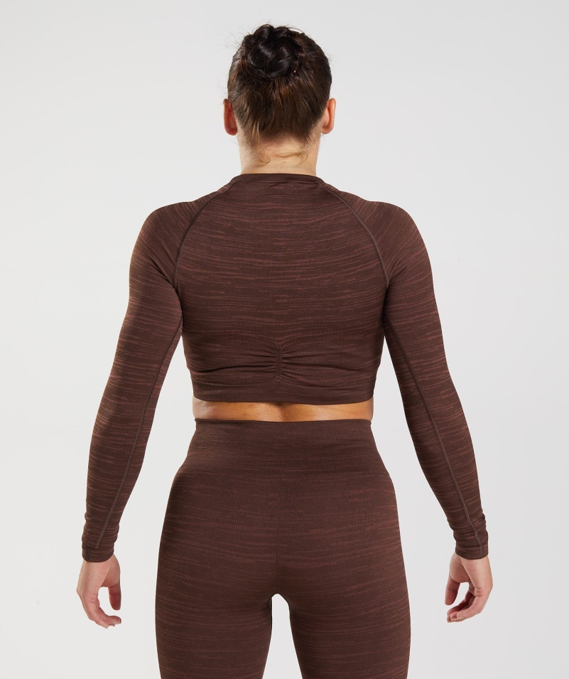 Gymshark Adapt Marl Bezšvový Crop Top S Dlhým Rukávom Vlt-archív Hnedo-hnedý