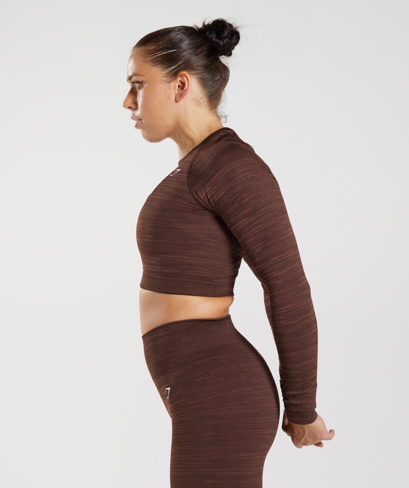 Gymshark Adapt Marl Bezšvový Crop Top S Dlhým Rukávom Vlt-archív Hnedo-hnedý