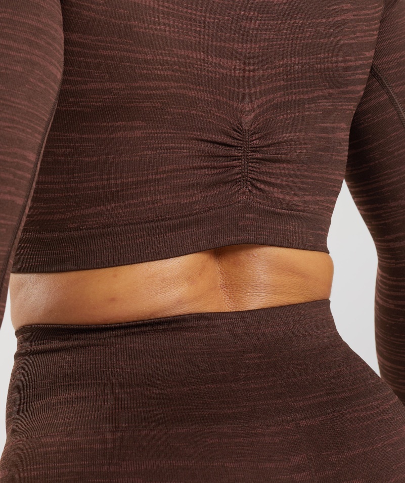 Gymshark Adapt Marl Bezšvový Crop Top S Dlhým Rukávom Vlt-archív Hnedo-hnedý