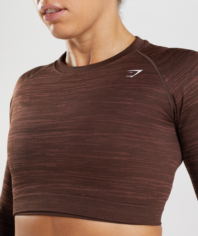 Gymshark Adapt Marl Bezšvový Crop Top S Dlhým Rukávom Vlt-archív Hnedo-hnedý
