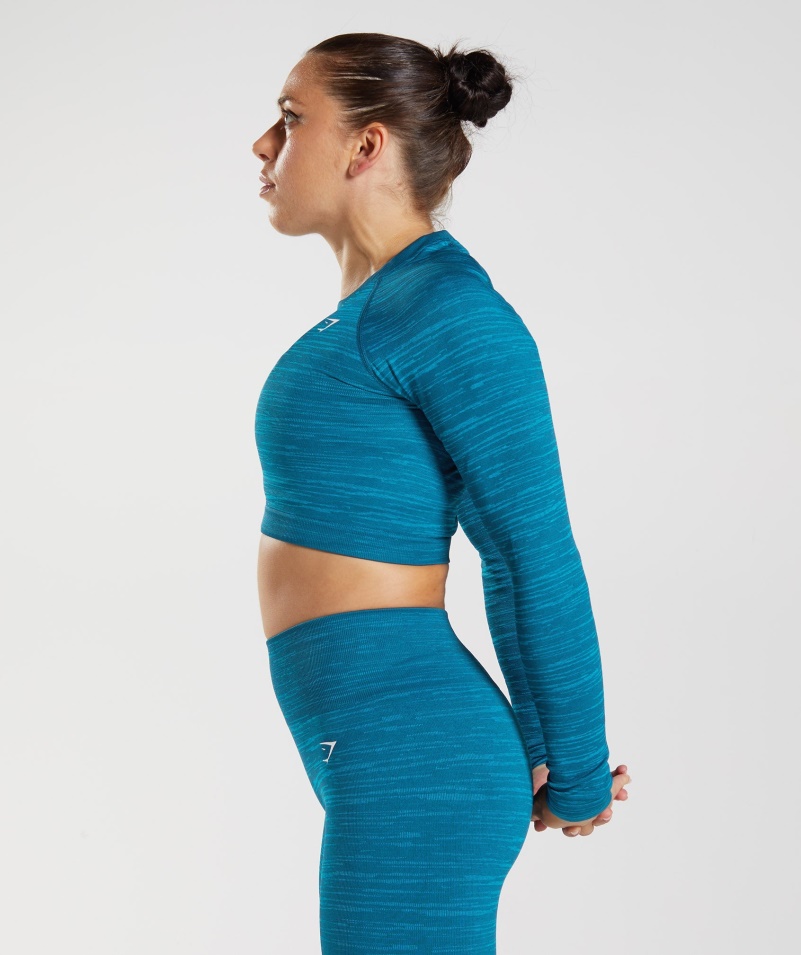 Gymshark Adapt Marl Bezšvový Crop Top S Dlhým Rukávom Vlt-atlantic Blue-shark Blue
