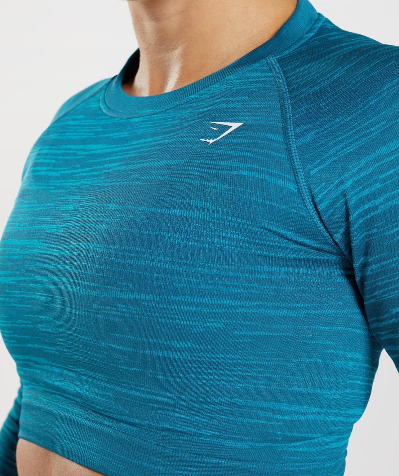 Gymshark Adapt Marl Bezšvový Crop Top S Dlhým Rukávom Vlt-atlantic Blue-shark Blue