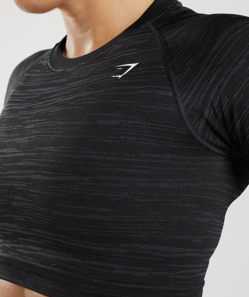 Gymshark Adapt Marl Bezšvový Crop Top S Dlhým Rukávom Vlt-black-smokey Grey