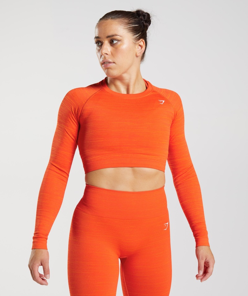 Gymshark Adapt Marl Bezšvový Crop Top S Dlhým Rukávom Vlt-paprika červeno-štipľavá Oranžová