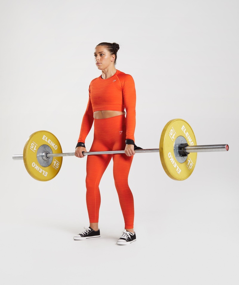 Gymshark Adapt Marl Bezšvový Crop Top S Dlhým Rukávom Vlt-paprika červeno-štipľavá Oranžová
