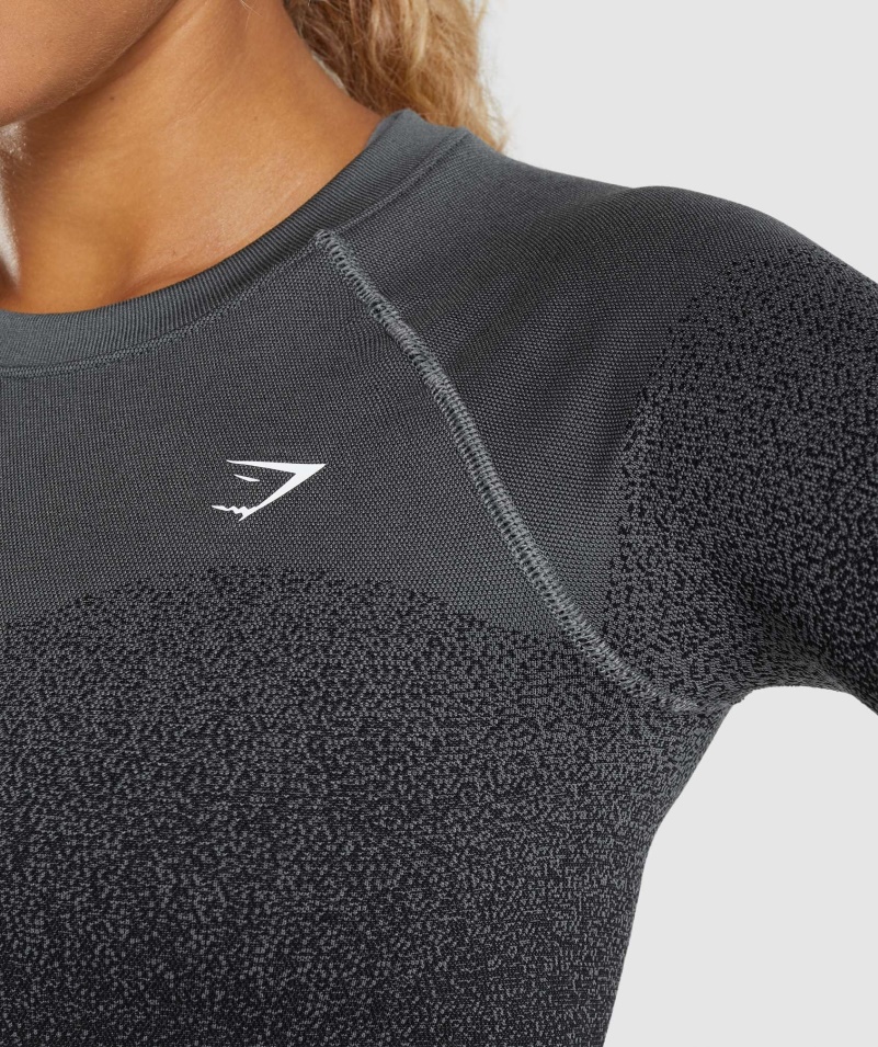 Gymshark Adapt Ombre Bezšvový Crop Top S Dlhým Rukávom čierno-sivý