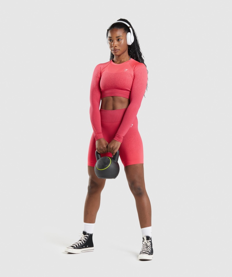 Gymshark Adapt Ombre Bezšvový Crop Top S Dlhým Rukávom Ružovo-červený
