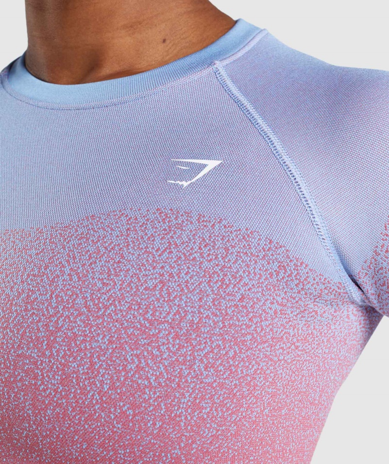 Gymshark Adapt Ombre Bezšvový Crop Top S Dlhým Rukávom Ružovo-svetlomodrý