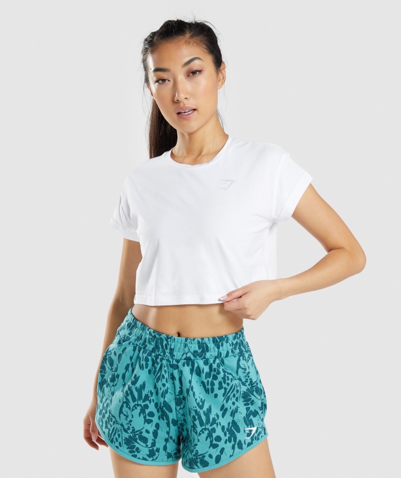 Gymshark Zvieracie Grafické Tričko Crop Biele