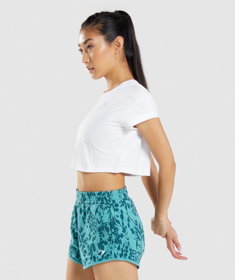 Gymshark Zvieracie Grafické Tričko Crop Biele